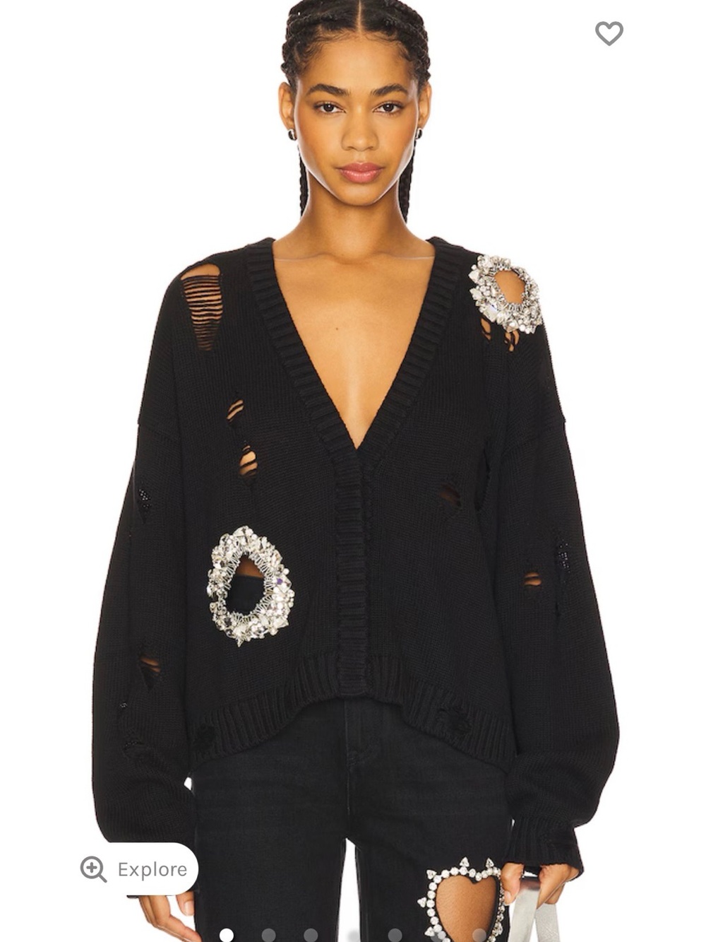 AREA Distressed Crystal Cardigan in Black MSRP$1195 size L BNWT